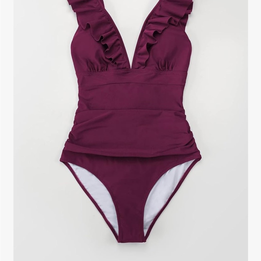 Ruffled One-Piece Swimsuit - V Neck Lace Up